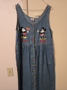 Vintage Disney Denim Button-Front Mickey & Minnie Dress - Blue